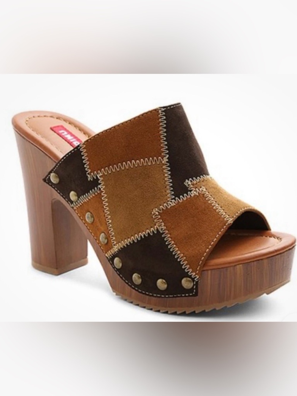 Unionbay Patchwork Suede Women Wood Hippie 90’s Style Platform Sandals size 9.5